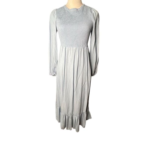 Ingrid & Isabel Blue Smocked Maxi Dress Sz S Long Sleeve Ruffle Hem cottagecore - Picture 1 of 9